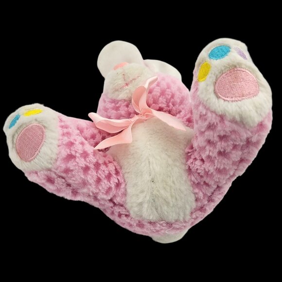Pink Waffle-patterned Bunny Rabbit Plush Bow White Fur Jellybean Feet 9" Easter - Picture 7 of 7